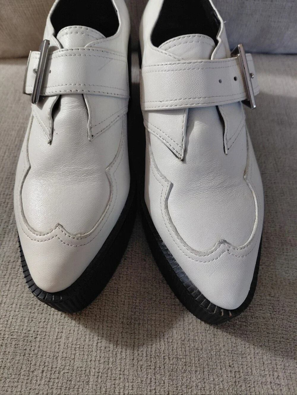 NEW Gianni Bini Yasmina White Leather Platform Monk Strap Creepers Size 5 Loafer